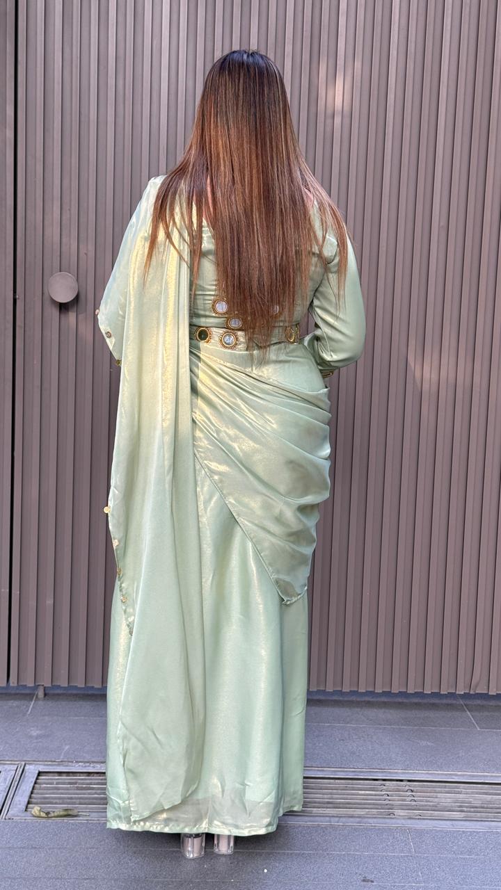 Riva Drape Saree- Pink, Beige, Green